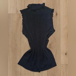 Worthington Black Metallic Ruffle Mock Neck Sleeveless Top